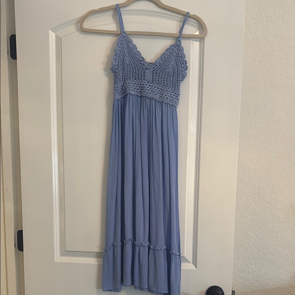 Blue Ruched Tiered Sundress